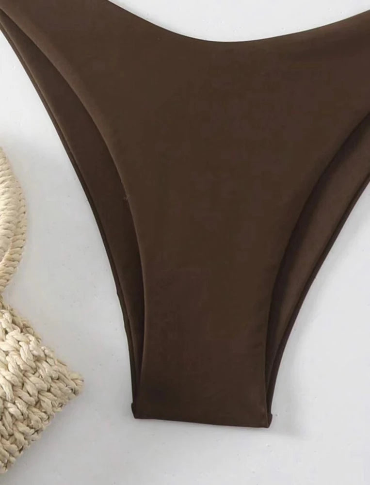 Womens Halter Thong Bikini - Sexy Lace-Up Brazilian Swimsuit in WhiteBlackCoffee - ZOOMNSTORE
