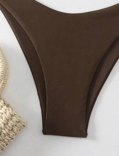 Womens Halter Thong Bikini - Sexy Lace-Up Brazilian Swimsuit in WhiteBlackCoffee - ZOOMNSTORE