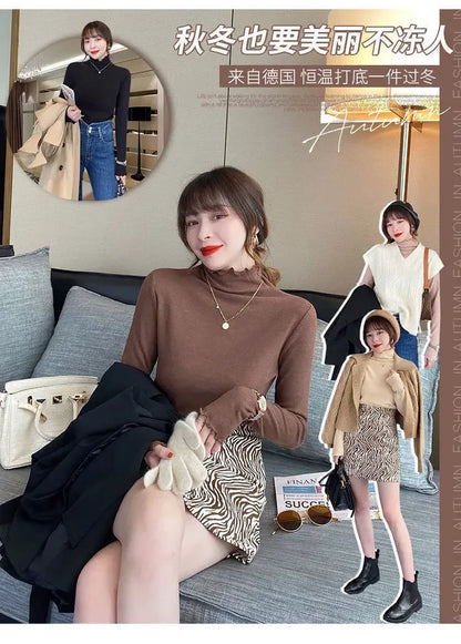 Women Turtleneck Tops – Long Sleeve Shirts With Ruffled Petal Sleeve, Plus Size Winter Fleece - ZOOMNSTORE