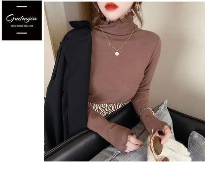 Women Turtleneck Tops – Long Sleeve Shirts With Ruffled Petal Sleeve, Plus Size Winter Fleece - ZOOMNSTORE