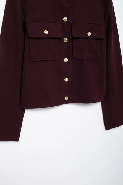 HH 2024 Fashion Women Soft Tweed Bomber Jacket O-Neck Long Sleeve Pockets Buttons Loose Woolen Coat Female Streetwear - ZOOMNSTORE