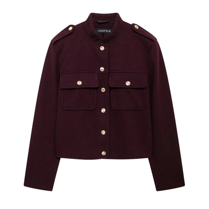 HH 2024 Fashion Women Soft Tweed Bomber Jacket O-Neck Long Sleeve Pockets Buttons Loose Woolen Coat Female Streetwear - ZOOMNSTORE