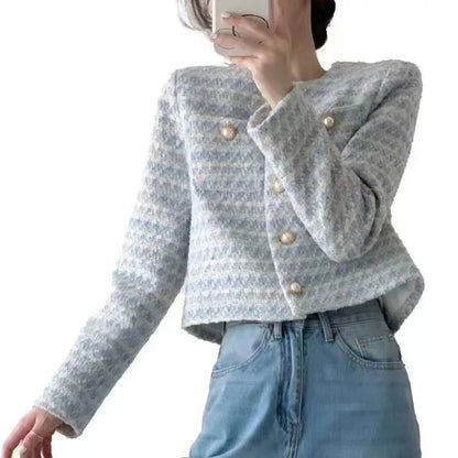 Elegant Tweed Cardigan - Womens Short Coat with Pocket Single Breasted Jacket Autumn Winter Outwear 2024 - ZOOMNSTORE