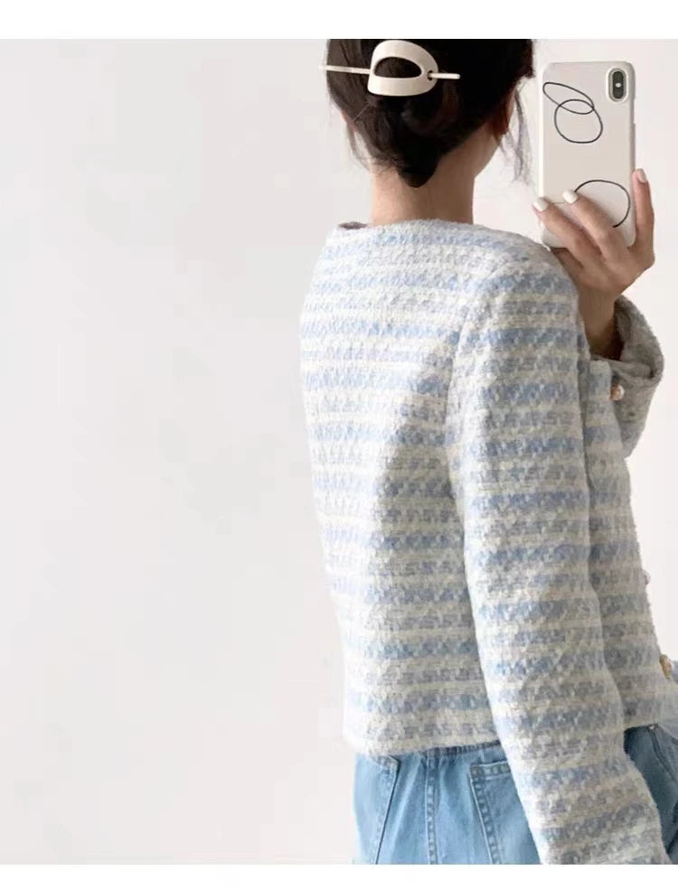 Elegant Tweed Cardigan - Womens Short Coat with Pocket Single Breasted Jacket Autumn Winter Outwear 2024 - ZOOMNSTORE