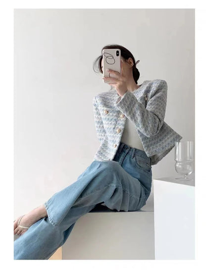 Elegant Tweed Cardigan - Womens Short Coat with Pocket Single Breasted Jacket Autumn Winter Outwear 2024 - ZOOMNSTORE