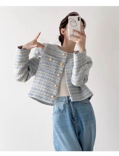 Elegant Tweed Cardigan - Womens Short Coat with Pocket Single Breasted Jacket Autumn Winter Outwear 2024 - ZOOMNSTORE