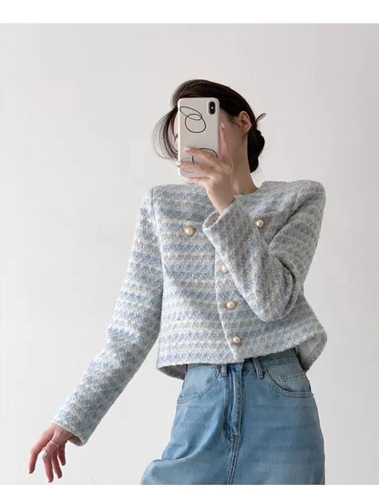 Elegant Tweed Cardigan - Womens Short Coat with Pocket Single Breasted Jacket Autumn Winter Outwear 2024 - ZOOMNSTORE