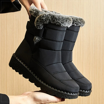 Women Winter Boots - Korean Style Mid Calf Snow Boots With Fur Lining & Waterproof Design - ZOOMNSTORE