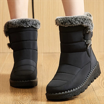 Women Winter Boots - Korean Style Mid Calf Snow Boots With Fur Lining & Waterproof Design - ZOOMNSTORE