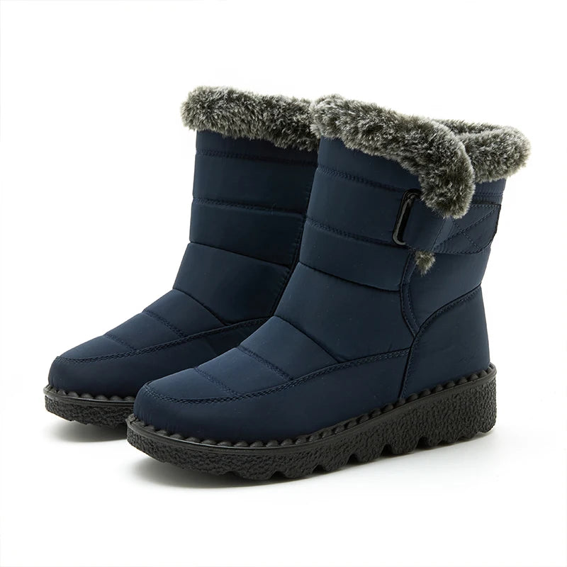 Women Winter Boots - Korean Style Mid Calf Snow Boots With Fur Lining & Waterproof Design - ZOOMNSTORE
