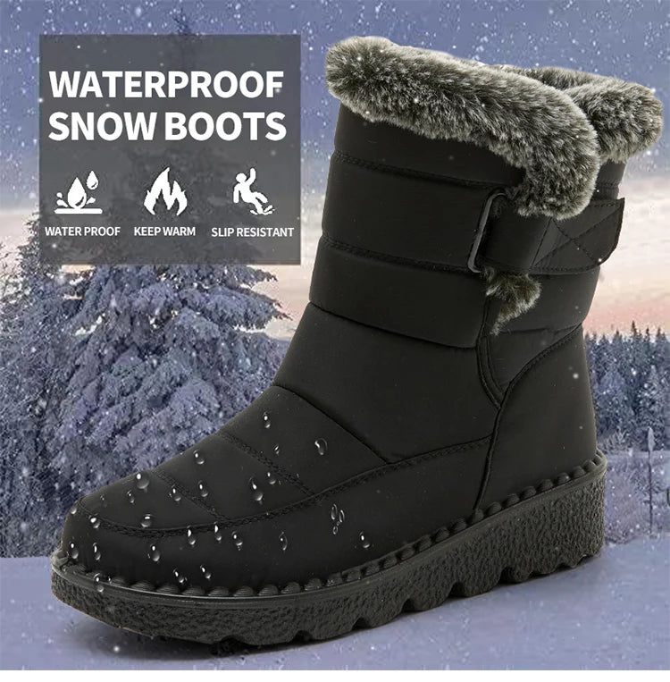 Women Winter Boots - Korean Style Mid Calf Snow Boots With Fur Lining & Waterproof Design - ZOOMNSTORE