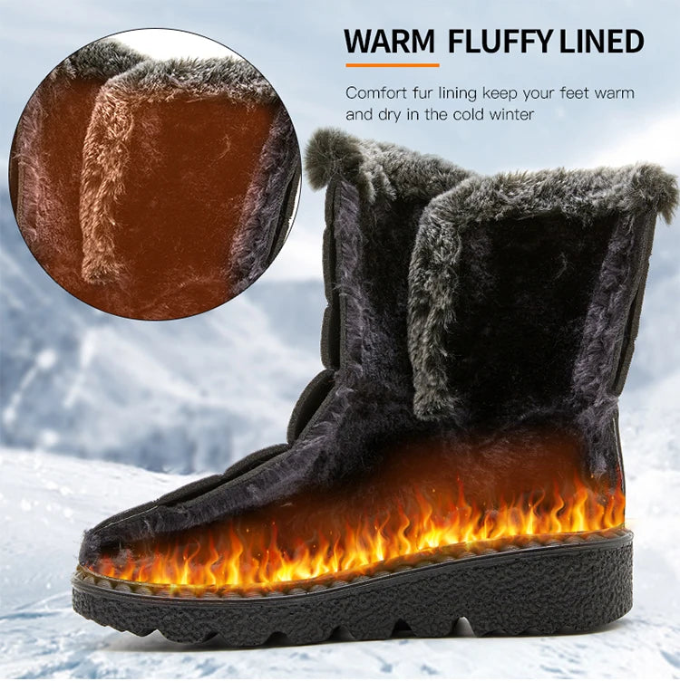 Women Winter Boots - Korean Style Mid Calf Snow Boots With Fur Lining & Waterproof Design - ZOOMNSTORE