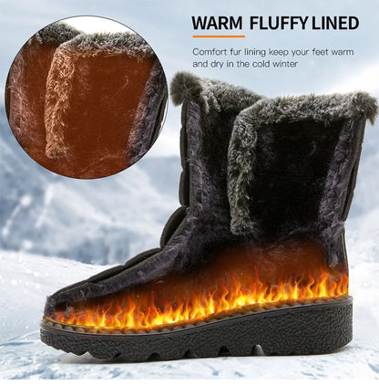 Women Winter Boots - Korean Style Mid Calf Snow Boots With Fur Lining & Waterproof Design - ZOOMNSTORE