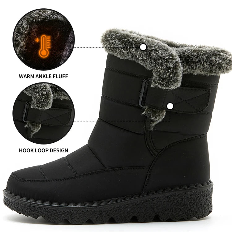 Women Winter Boots - Korean Style Mid Calf Snow Boots With Fur Lining & Waterproof Design - ZOOMNSTORE