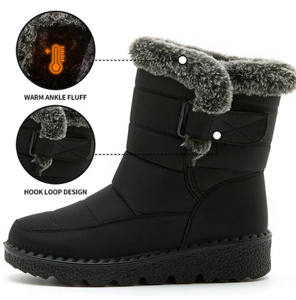 Women Winter Boots - Korean Style Mid Calf Snow Boots With Fur Lining & Waterproof Design - ZOOMNSTORE