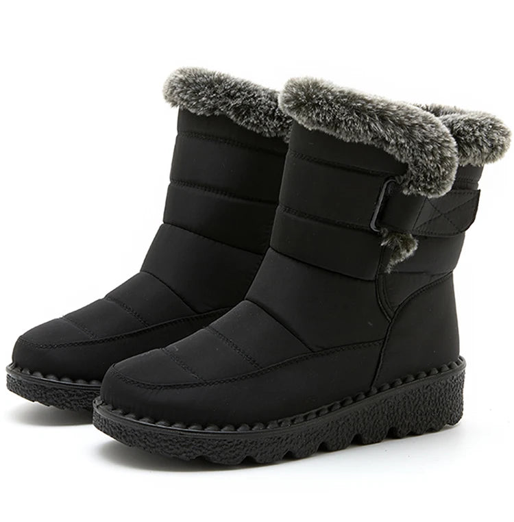 Women Winter Boots - Korean Style Mid Calf Snow Boots With Fur Lining & Waterproof Design - ZOOMNSTORE