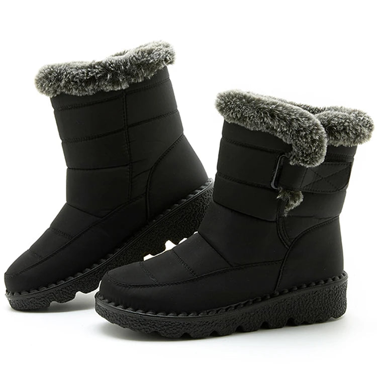 Women Winter Boots - Korean Style Mid Calf Snow Boots With Fur Lining & Waterproof Design - ZOOMNSTORE
