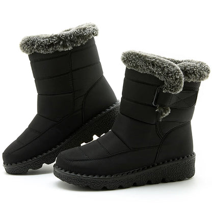 Women Winter Boots - Korean Style Mid Calf Snow Boots With Fur Lining & Waterproof Design - ZOOMNSTORE