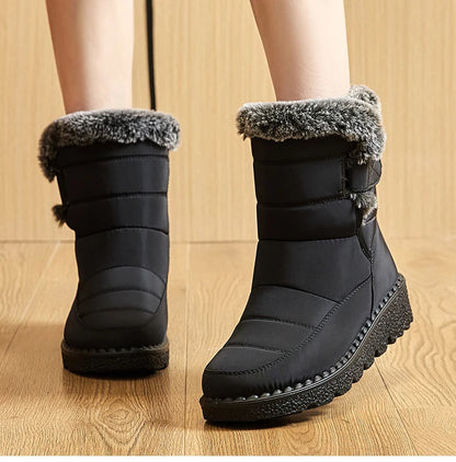 Women Winter Boots - Korean Style Mid Calf Snow Boots With Fur Lining & Waterproof Design - ZOOMNSTORE