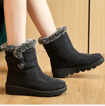 Women Winter Boots - Korean Style Mid Calf Snow Boots With Fur Lining & Waterproof Design - ZOOMNSTORE