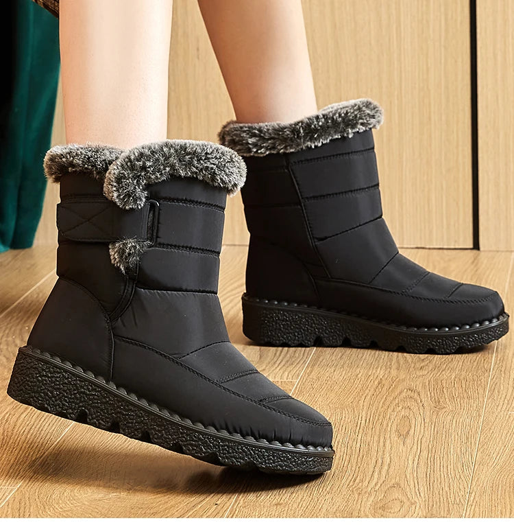 Women Winter Boots - Korean Style Mid Calf Snow Boots With Fur Lining & Waterproof Design - ZOOMNSTORE