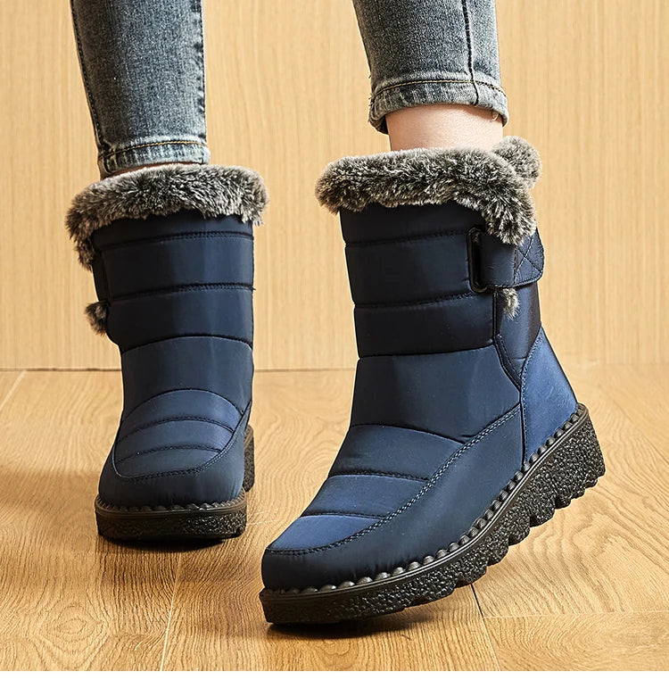 Women Winter Boots - Korean Style Mid Calf Snow Boots With Fur Lining & Waterproof Design - ZOOMNSTORE
