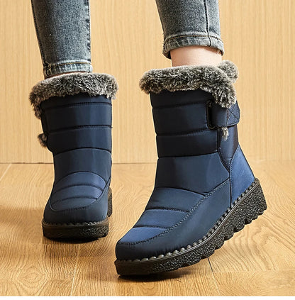 Women Winter Boots - Korean Style Mid Calf Snow Boots With Fur Lining & Waterproof Design - ZOOMNSTORE
