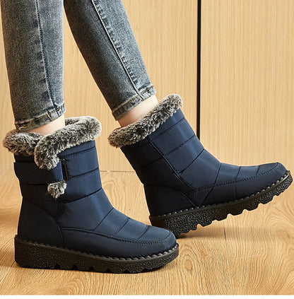 Women Winter Boots - Korean Style Mid Calf Snow Boots With Fur Lining & Waterproof Design - ZOOMNSTORE