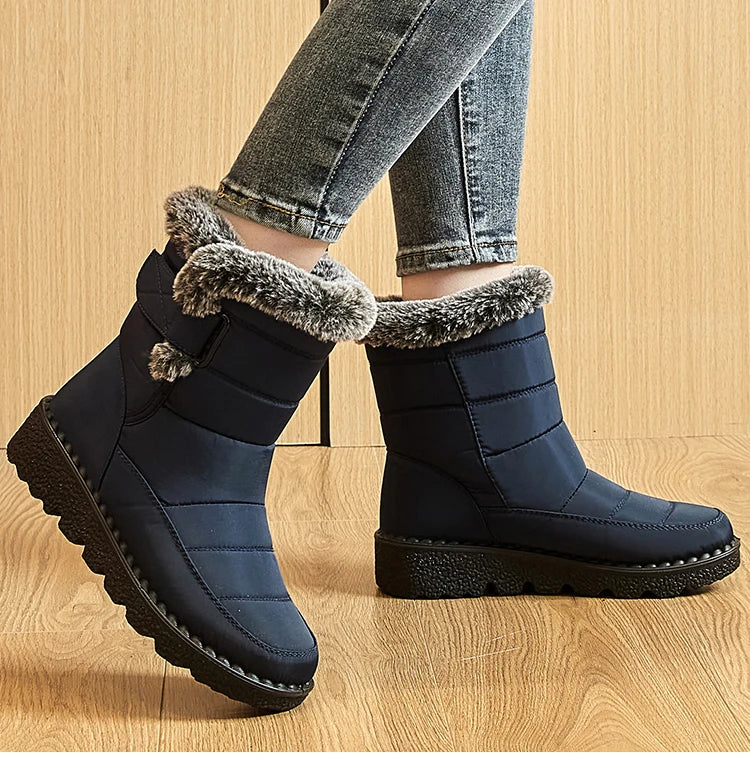 Women Winter Boots - Korean Style Mid Calf Snow Boots With Fur Lining & Waterproof Design - ZOOMNSTORE