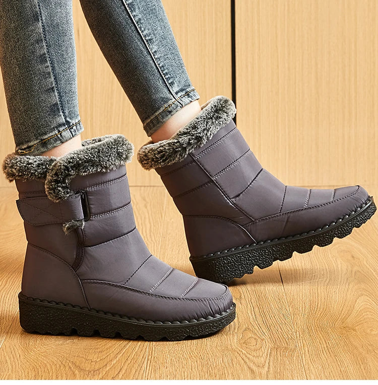 Women Winter Boots - Korean Style Mid Calf Snow Boots With Fur Lining & Waterproof Design - ZOOMNSTORE