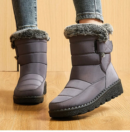 Women Winter Boots - Korean Style Mid Calf Snow Boots With Fur Lining & Waterproof Design - ZOOMNSTORE