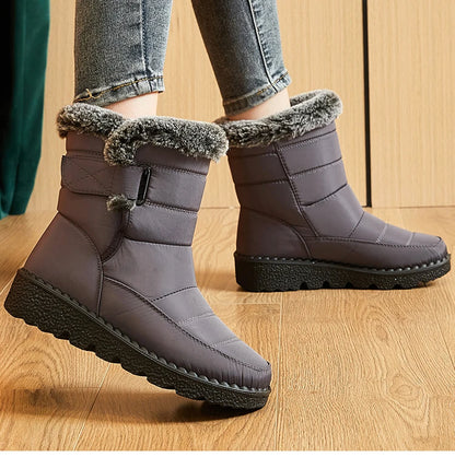 Women Winter Boots - Korean Style Mid Calf Snow Boots With Fur Lining & Waterproof Design - ZOOMNSTORE