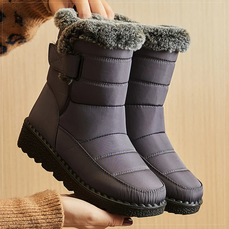 Women Winter Boots - Korean Style Mid Calf Snow Boots With Fur Lining & Waterproof Design - ZOOMNSTORE