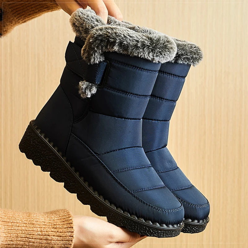 Women Winter Boots - Korean Style Mid Calf Snow Boots With Fur Lining & Waterproof Design - ZOOMNSTORE