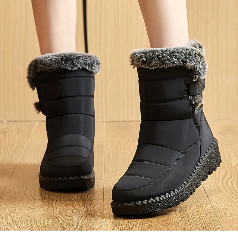 Women's Boots 2024 Trend Winter Shoes For Woman Winter Boots Ankle Low Heels Botas Mujer Waterproof Snow Boots With Fur Shoes - ZOOMNSTORE