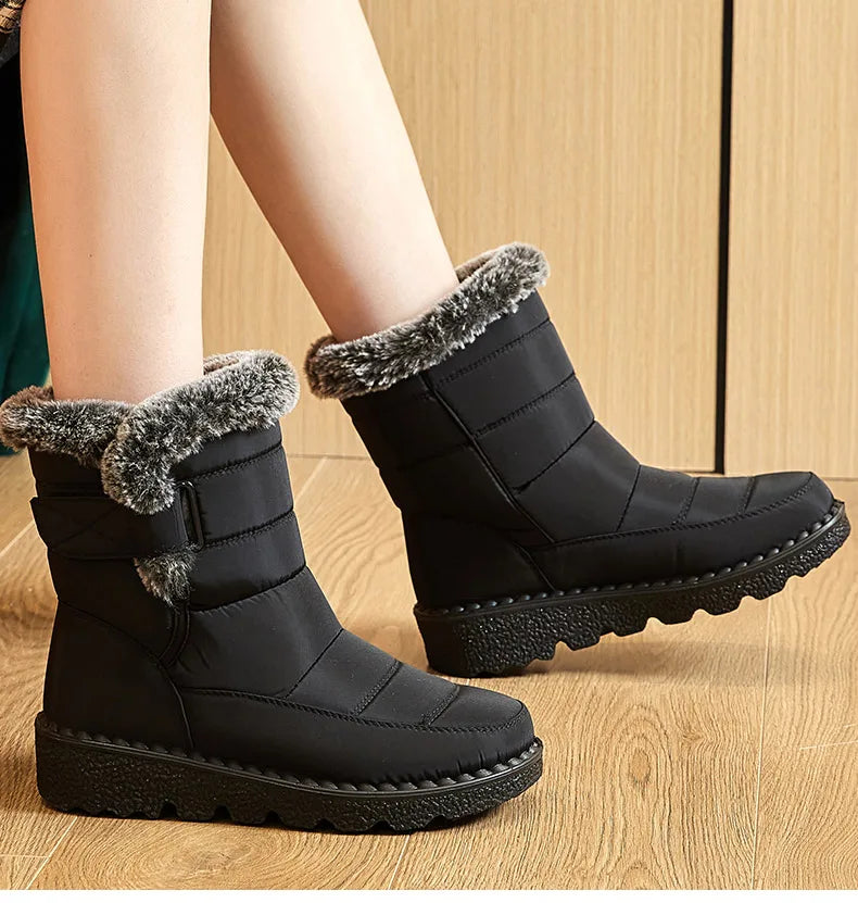Women's Boots 2024 Trend Winter Shoes For Woman Winter Boots Ankle Low Heels Botas Mujer Waterproof Snow Boots With Fur Shoes - ZOOMNSTORE