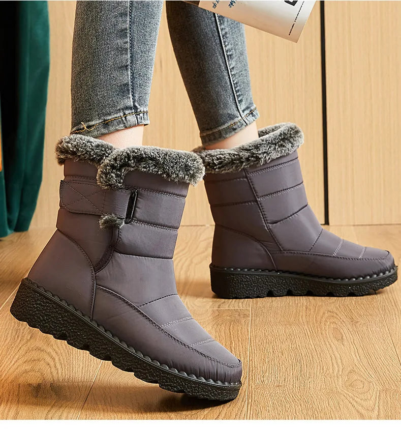 Women's Boots 2024 Trend Winter Shoes For Woman Winter Boots Ankle Low Heels Botas Mujer Waterproof Snow Boots With Fur Shoes - ZOOMNSTORE