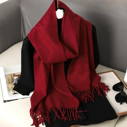62-Color Cashmere Winter Scarf - Warm Thicken Pashmina Shawl with Tassels - ZOOMNSTORE
