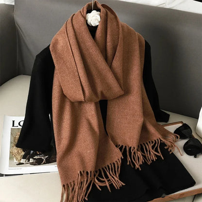 62-Color Cashmere Winter Scarf - Warm Thicken Pashmina Shawl with Tassels - ZOOMNSTORE