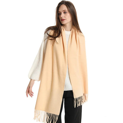 62-Color Cashmere Winter Scarf - Warm Thicken Pashmina Shawl with Tassels - ZOOMNSTORE