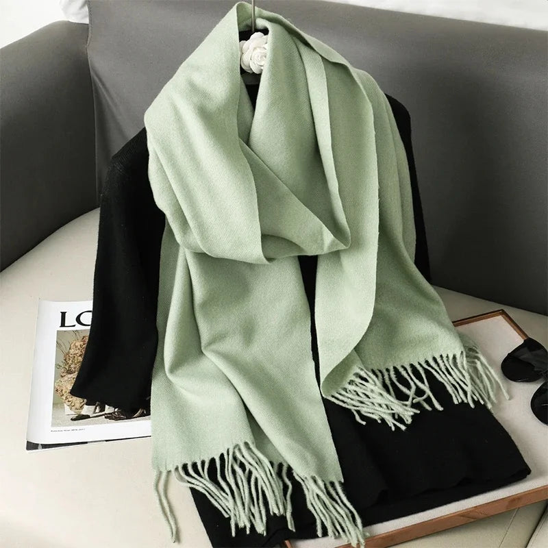 62-Color Cashmere Winter Scarf - Warm Thicken Pashmina Shawl with Tassels - ZOOMNSTORE
