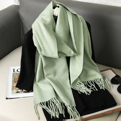 62-Color Cashmere Winter Scarf - Warm Thicken Pashmina Shawl with Tassels - ZOOMNSTORE