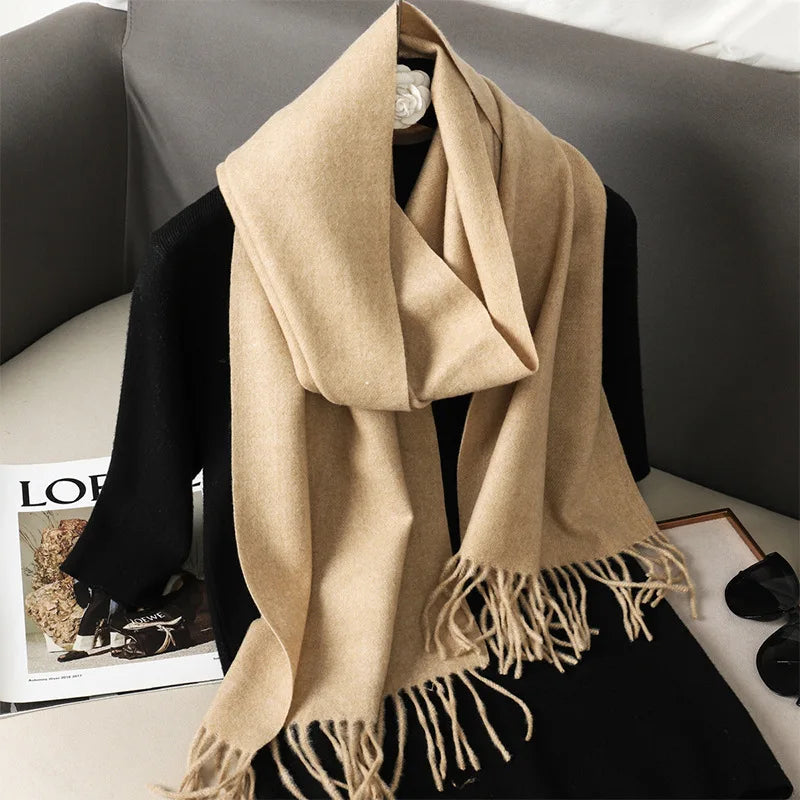 62-Color Cashmere Winter Scarf - Warm Thicken Pashmina Shawl with Tassels - ZOOMNSTORE