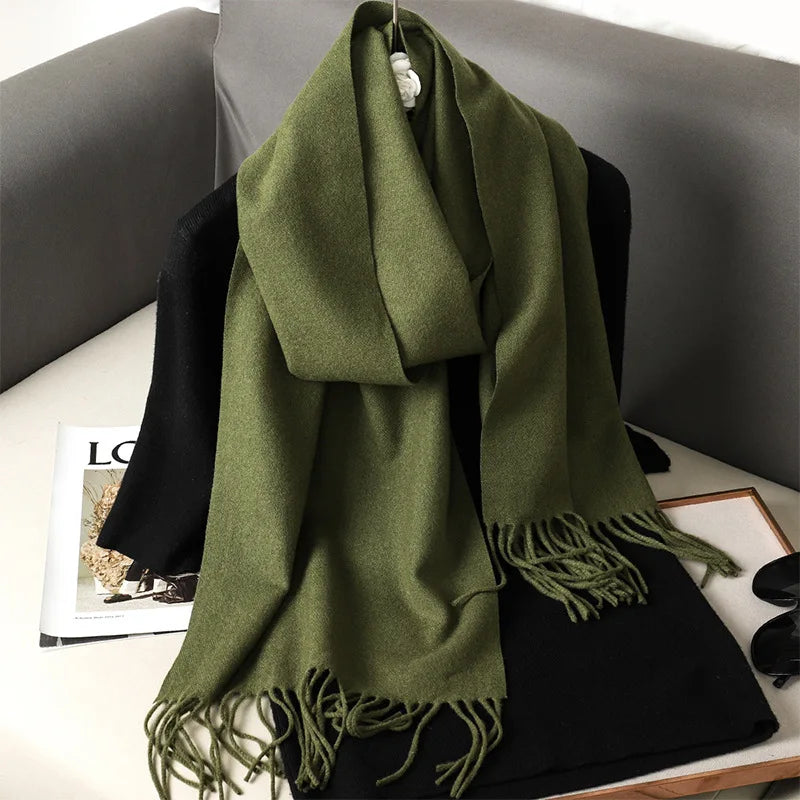 62-Color Cashmere Winter Scarf - Warm Thicken Pashmina Shawl with Tassels - ZOOMNSTORE
