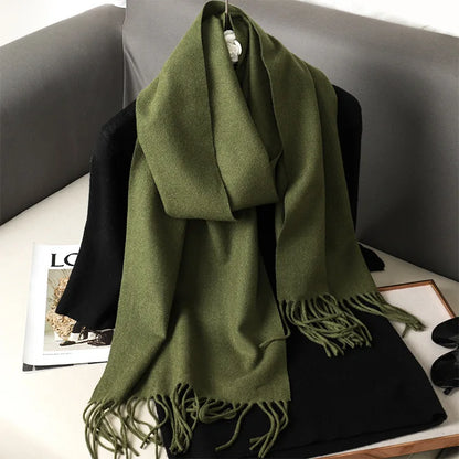 62-Color Cashmere Winter Scarf - Warm Thicken Pashmina Shawl with Tassels - ZOOMNSTORE