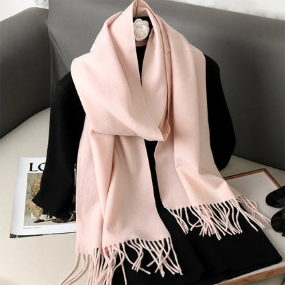 62-Color Cashmere Winter Scarf - Warm Thicken Pashmina Shawl with Tassels - ZOOMNSTORE