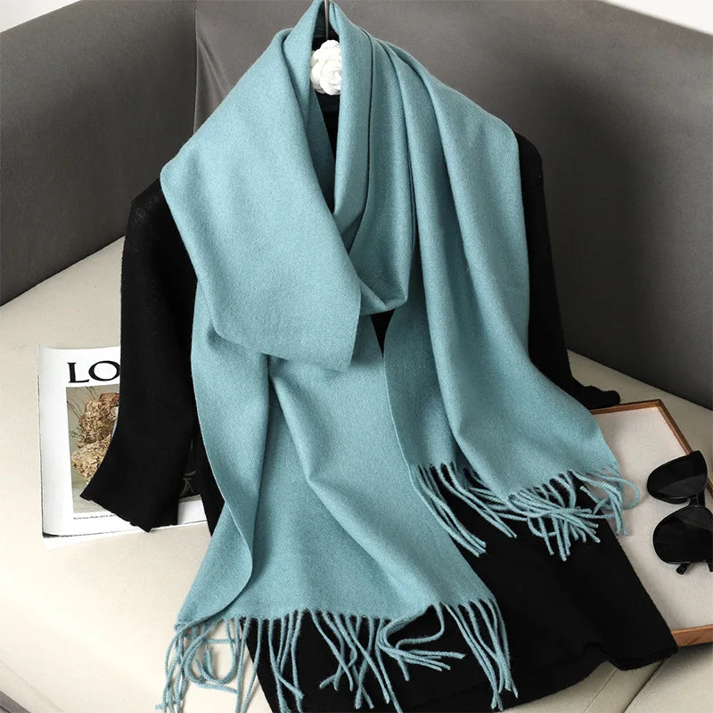 62-Color Cashmere Winter Scarf - Warm Thicken Pashmina Shawl with Tassels - ZOOMNSTORE