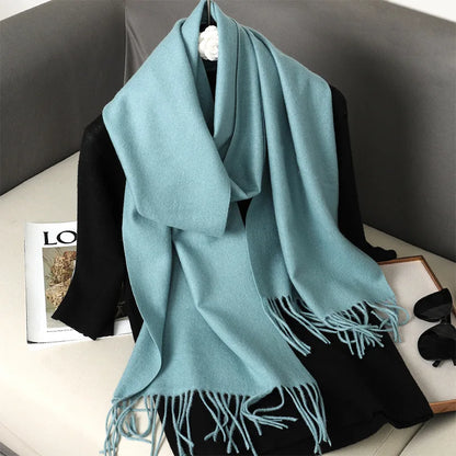 62-Color Cashmere Winter Scarf - Warm Thicken Pashmina Shawl with Tassels - ZOOMNSTORE