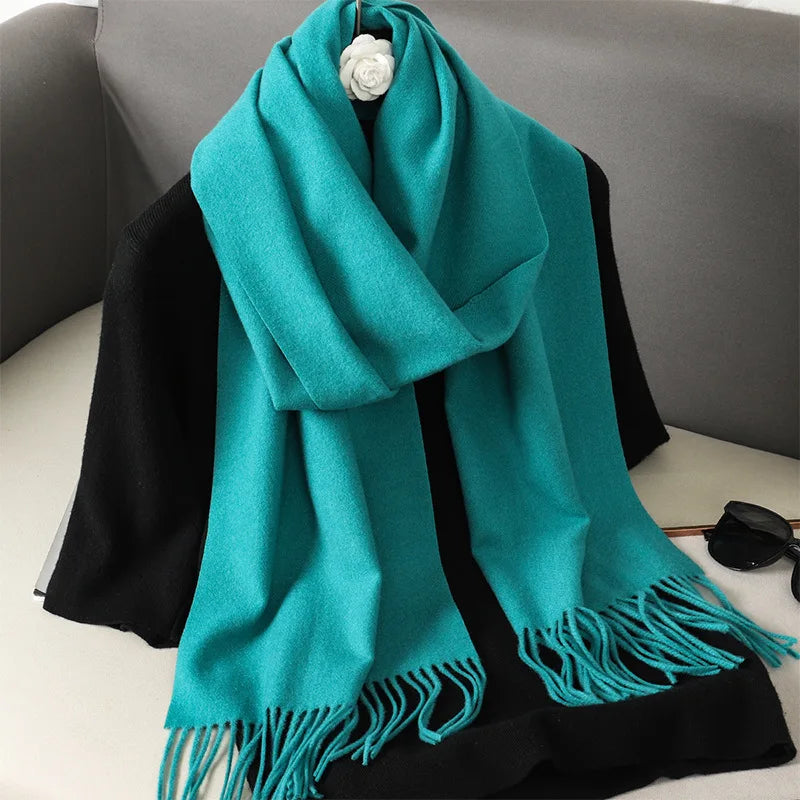 62-Color Cashmere Winter Scarf - Warm Thicken Pashmina Shawl with Tassels - ZOOMNSTORE