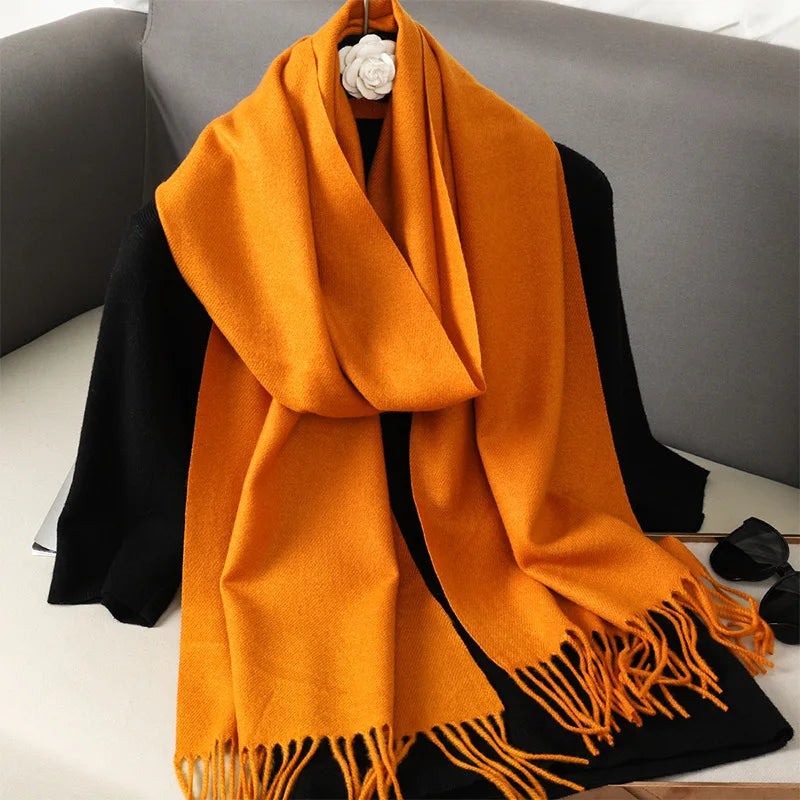 62-Color Cashmere Winter Scarf - Warm Thicken Pashmina Shawl with Tassels - ZOOMNSTORE